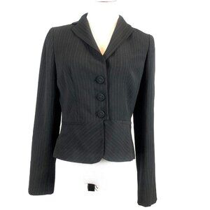 Ann Taylor Loft Navy Blue Pinstripe Suit Jacket Peplum 3 Button Size 6